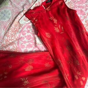 Vintage Elegant Red Floral Dress